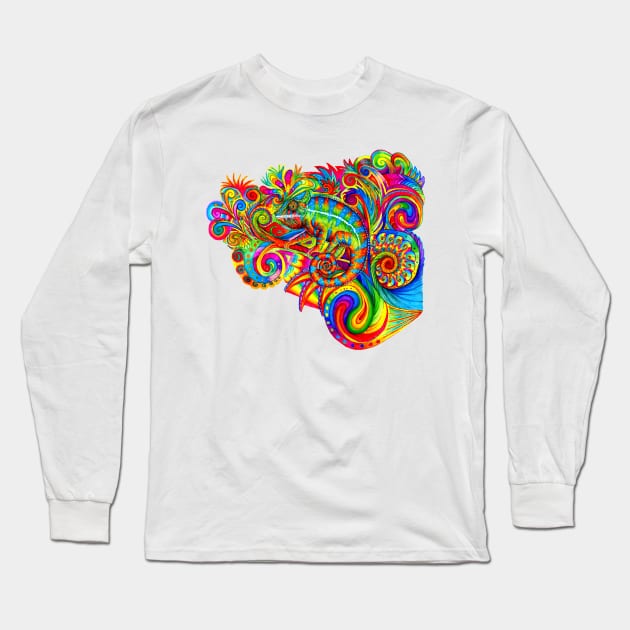 Psychedelic Chameleon Long Sleeve T-Shirt by rebeccawangart